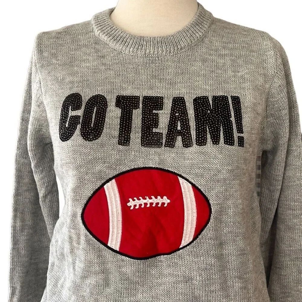 Poof New York GO TEAM Football Sequin Pullover Sweater Women’s Small - Picture 5 of 6